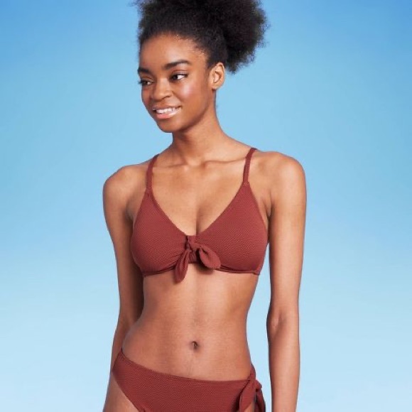 Wild Fable Tie-Front Pique Textured Bralette Bikini Top - Picture 2 of 7